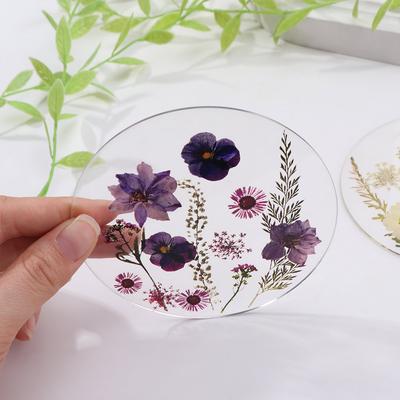 Round Floral Print Coasters Transparent Cup Mat Table Decoration Acrylic Coasters  Gifts