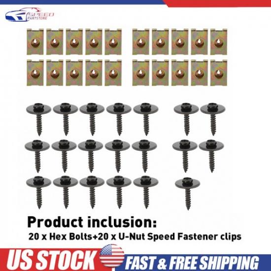 40Pcs Metal Car Body Screw Fender Bumper Retainer U Nut Clips Gasket Fastener