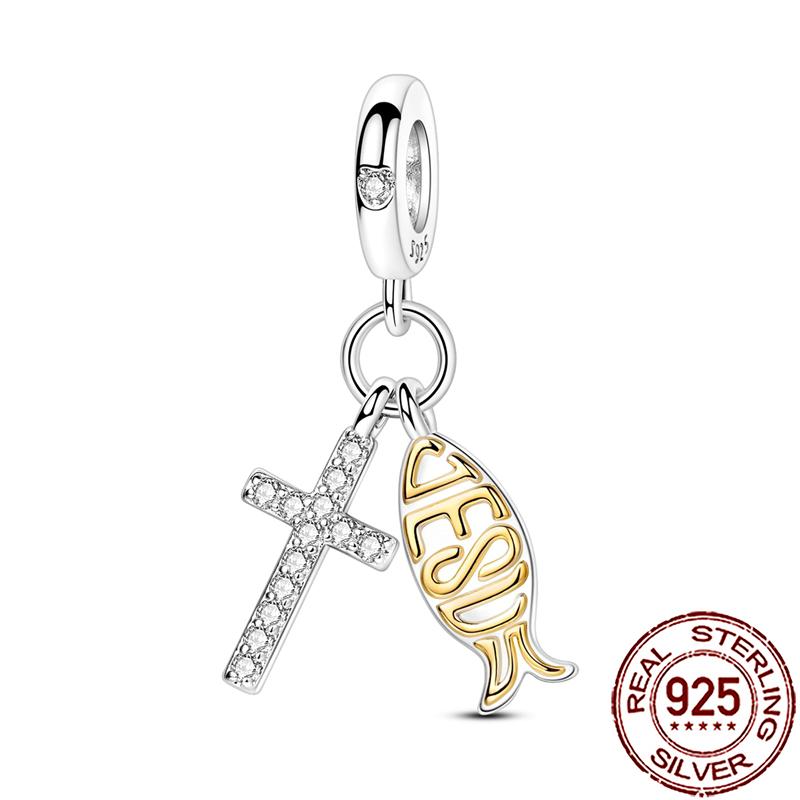 Charms Copper Angel Crucifix Cross Dangle Religious Beads Fit Snake Chain Bracelet Necklace Women Diy Jewelry