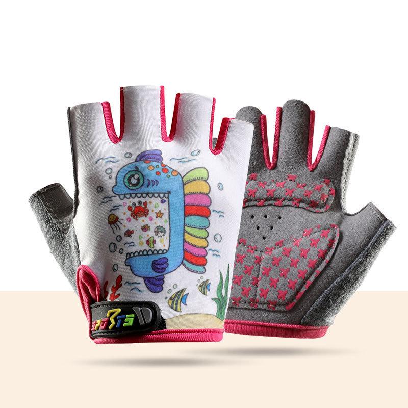 Children's Half finger Gloves Thin Sunscreen Ice Silk Breathable Wear Resistant Non Slip Elastic Outdoor Sports Riding Mesh Gloves