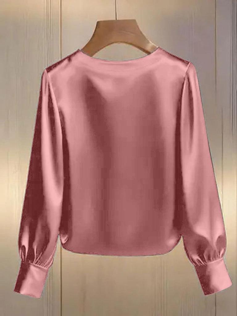2026 French High-End Pearl Round Neck Satin Top for Women - Spring/Summer Collection