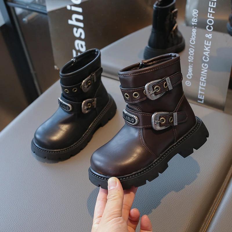 2024 Children Fashion Boots for Girl Autumn Winter New Fashion British Style Soft Sole Anti-slippery Versatile Chic Leather Shoe
