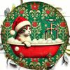 Vintage Christmas Cat Santa Hat Metal Wall Art 8x8 Inch Home Decor
