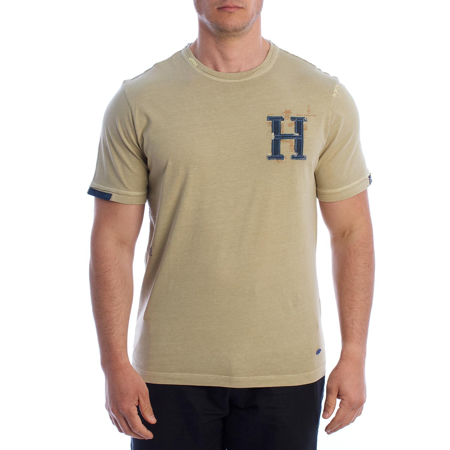 Camiseta Manga Corta de Algodón HS24MTS06 para Hombre XXL beige