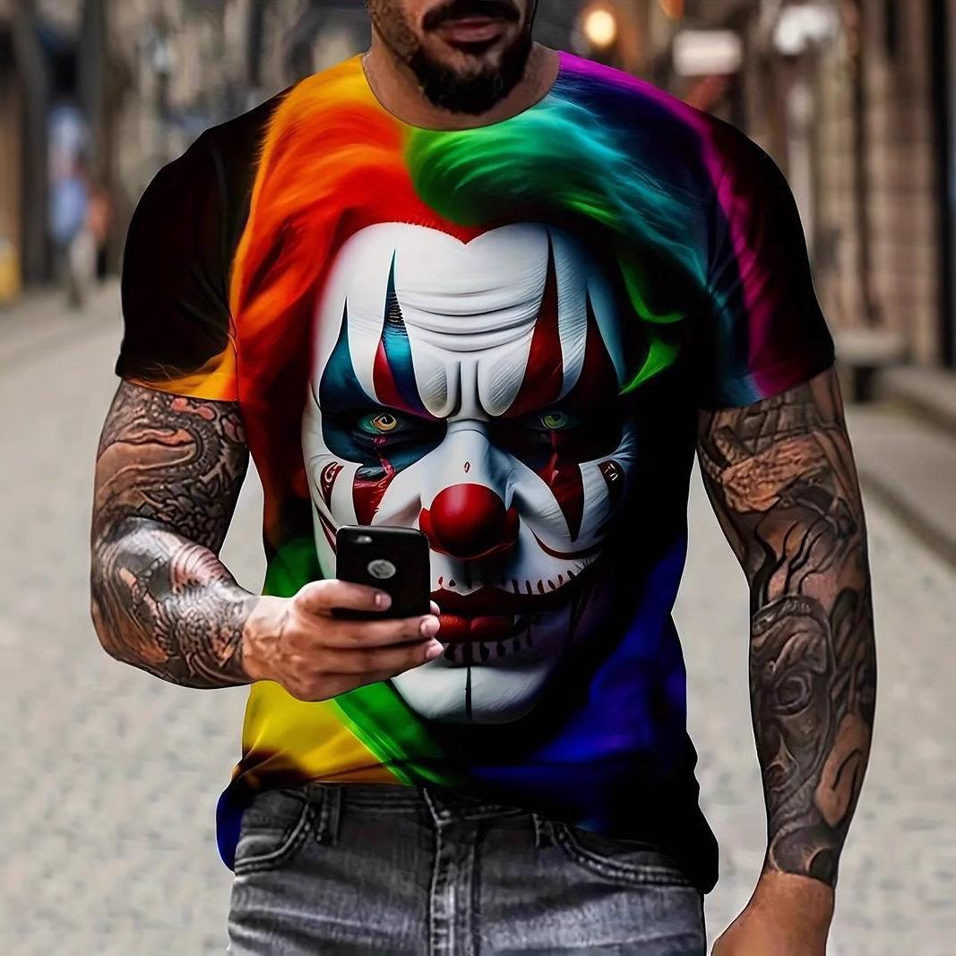 

Летний топ с круглым вырезом и 3D-принтом клоуна, модная повседневная мужская футболка с коротким рукавом XXXL