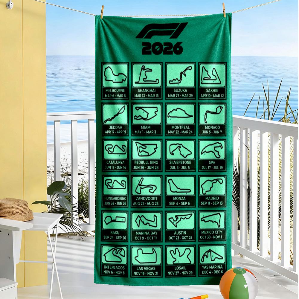 Asciugamano da Spiaggia Calendario Formula 1 2026 Alta Assorbenza & Asciugatura Rapida Comodo Leggero Adatto per Nuoto, Palestra, Campeggio, Yoga Vacanza