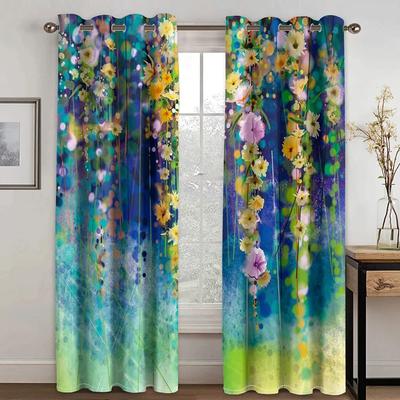 2pcs Beautiful Flower Butterfly Printed Curtains Grommet Top Hook Curtain For Restaurants  Living Room Bedroom Offices Room