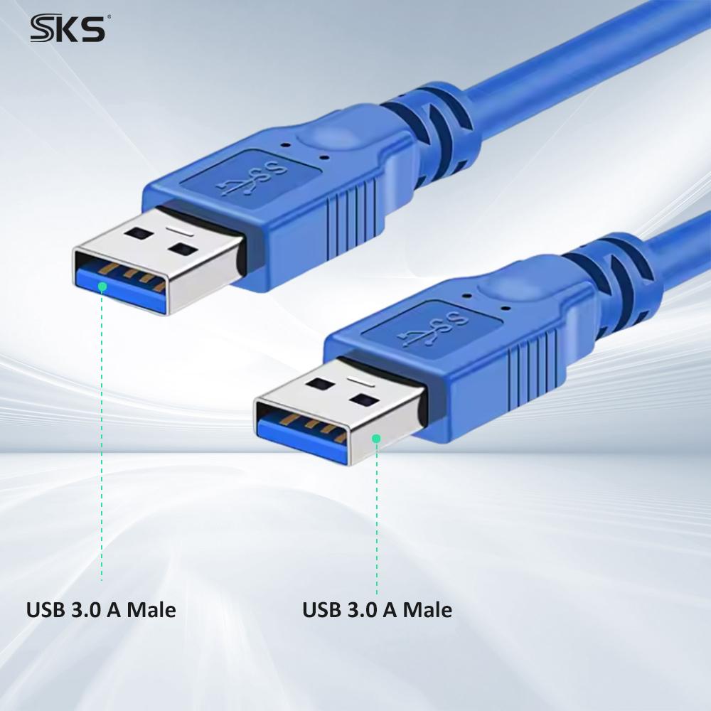 USB 3.0 AM to AM Cable Blue Injection Molded 5Gbps High Speed Data Transfer Cord for Industrial Office Use