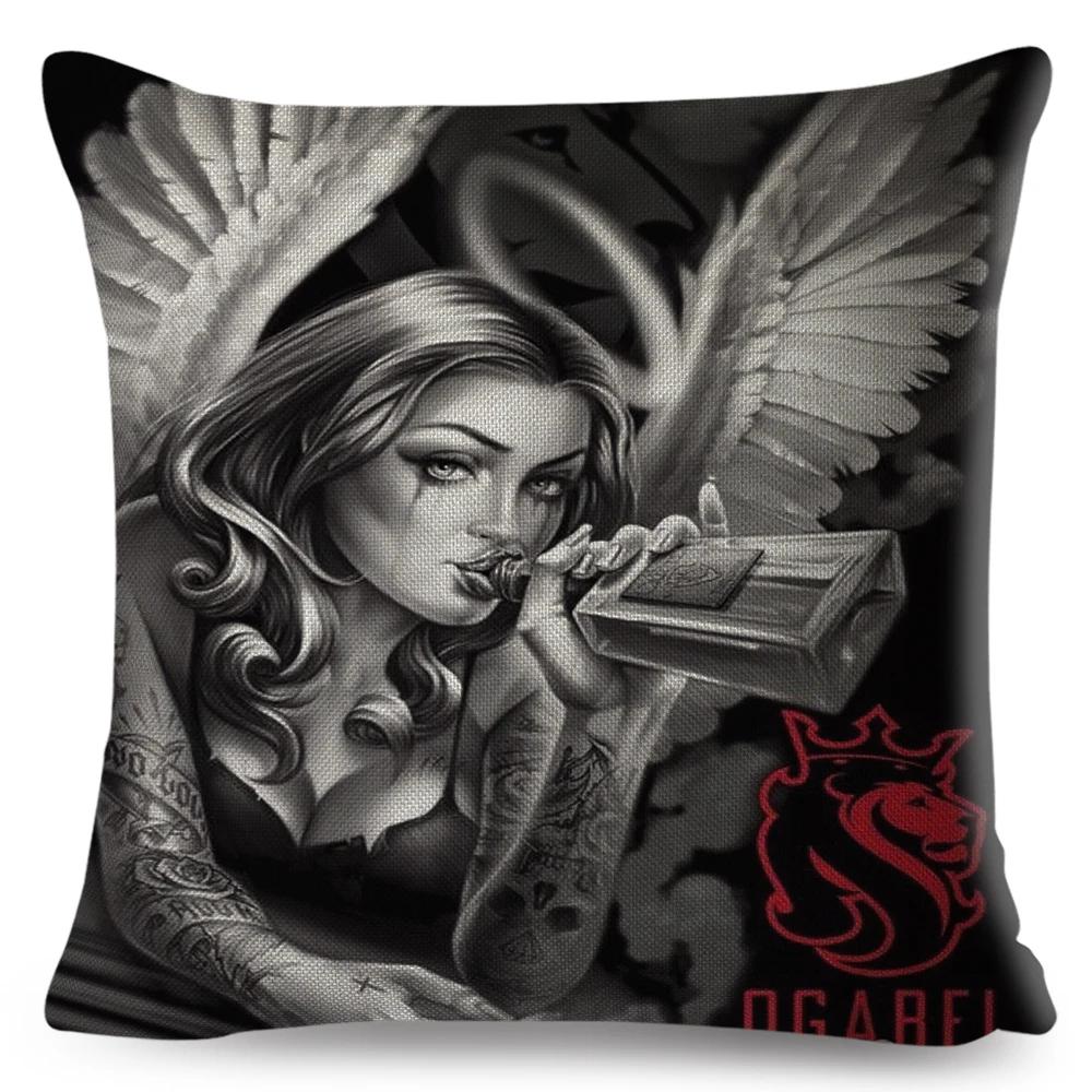 Mexico Chicano Sexy Women Skull Pillow Case Decor Cartoon Printed Girls Cushion Cover for Sofa Home Car Polyester 45*45cm