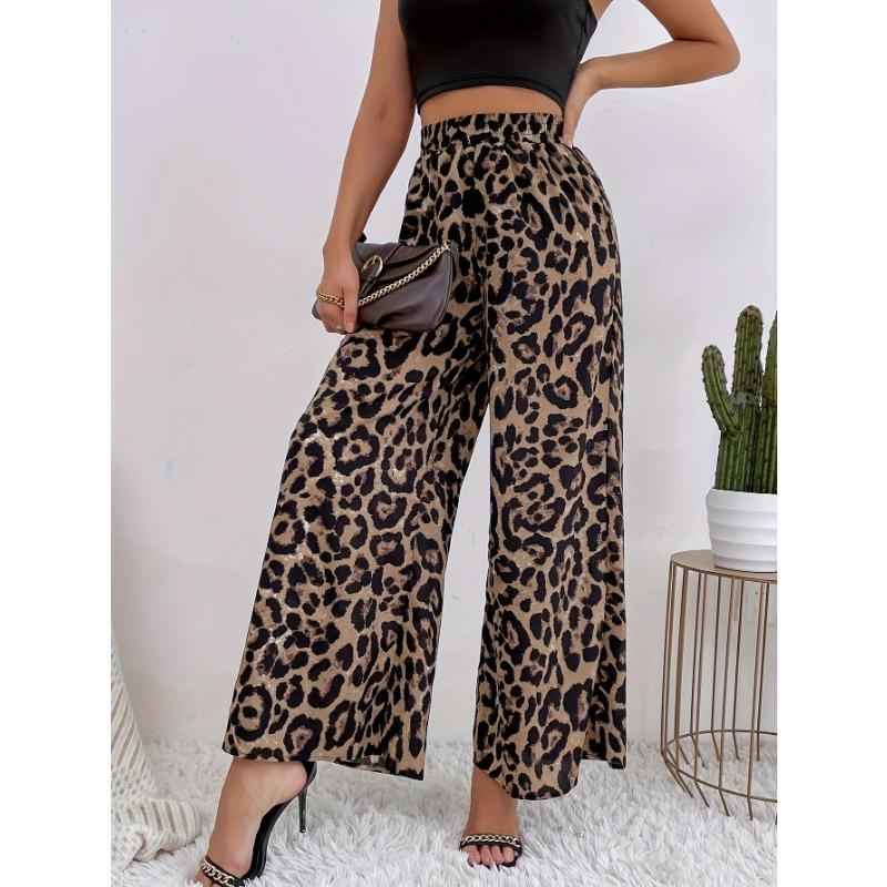 Modă de Primăvară pentru Femei Pantaloni Largi cu Drapaj cu Talie Elastică cu Imprimeu Leopard Clasic Stil Casual Lejer