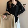 2025 Autumn Plus Size Women's V-Neck Knitted Long Sleeve Sweater