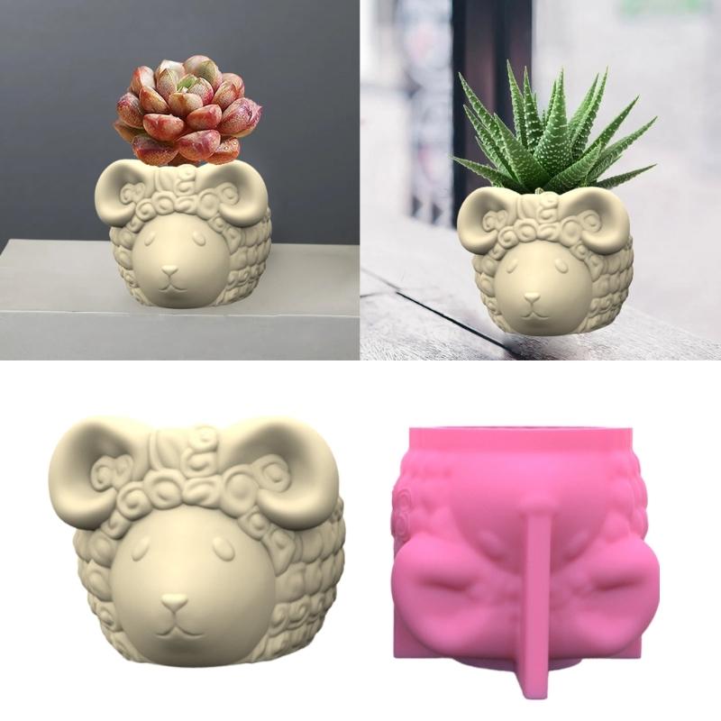 Sheep Animal Gypsum Flower Pot Silicone Mold Epoxy Resin Casting Mold Succulent Vase Cement Clay Mold Pen Holder Mold