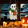 Halloween Ghost-Themed Painted Wooden Hanging Ornament