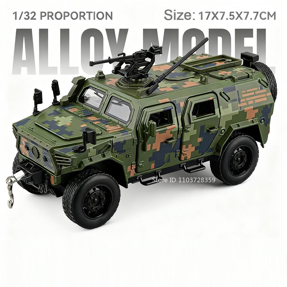 1:32 DongFeng MengShi Pantserwagen Model Speelgoed Metaal Diecast Off-road Voertuig Deuren Openen Pull Back Geluid Licht Decoratie Modellen