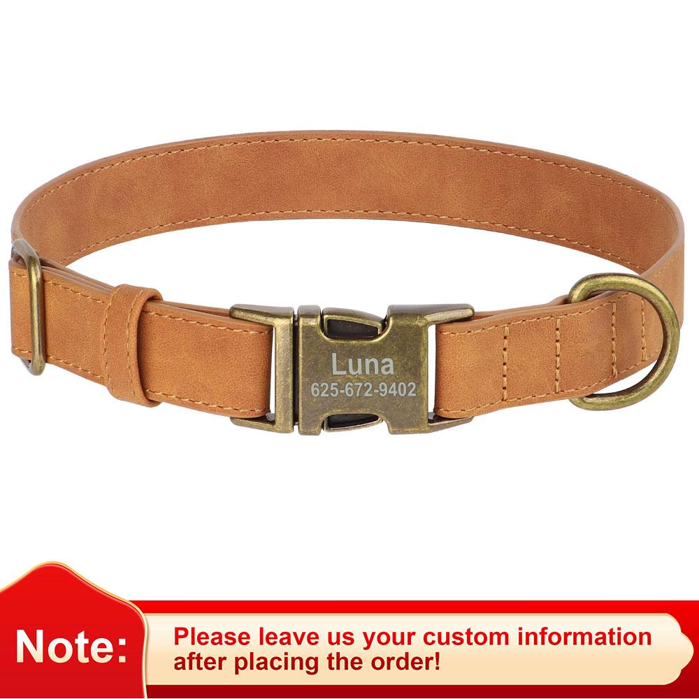 Customized Dog Collar Personalized Dogs Name ID Collars PU Leather Pet Buckle Necklace for Small Medium Large Dogs Pitbull Pug