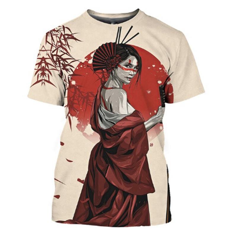 Japanese Geisha 3d Printed T-shirt For Men Harajuku Short Sleeves O-neck Tee Shirts Ethnic Style Street Casual Oversized Tees