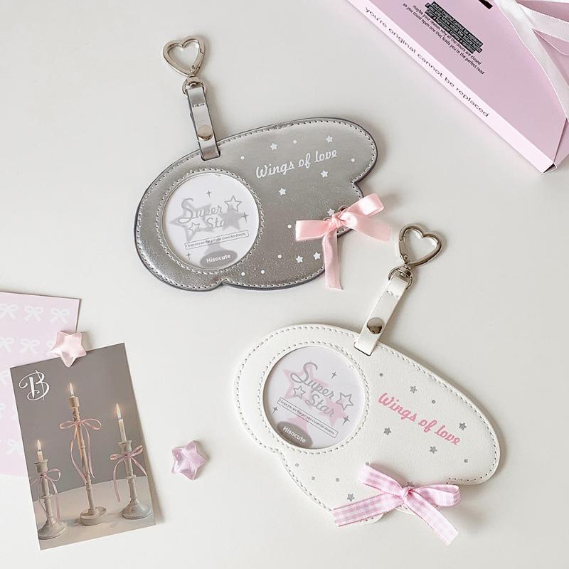 Creativity Wing Pu Leather Badge Card Holder Round Badge Protective Cover Display Pendant Mini Pain Bag Ornament Card Holder