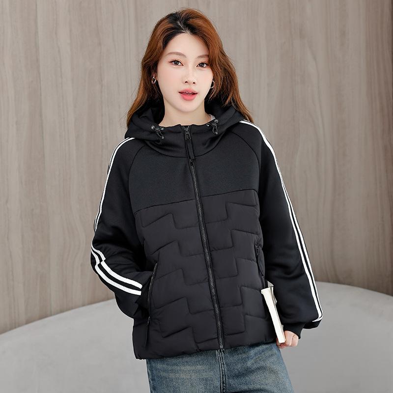 Autumn and winter casual sportswear female student hooded cotton-padded jacket small man spliced cotton-padded jacket