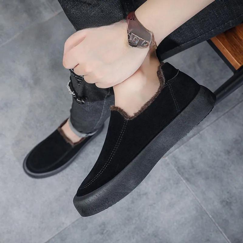 Men's Cotton Shoes Winter Casual Suede Warm Ankle Boots Platform Comfortable Fur Thicken Loafers Plus Size 46 Plush Winter Shoes