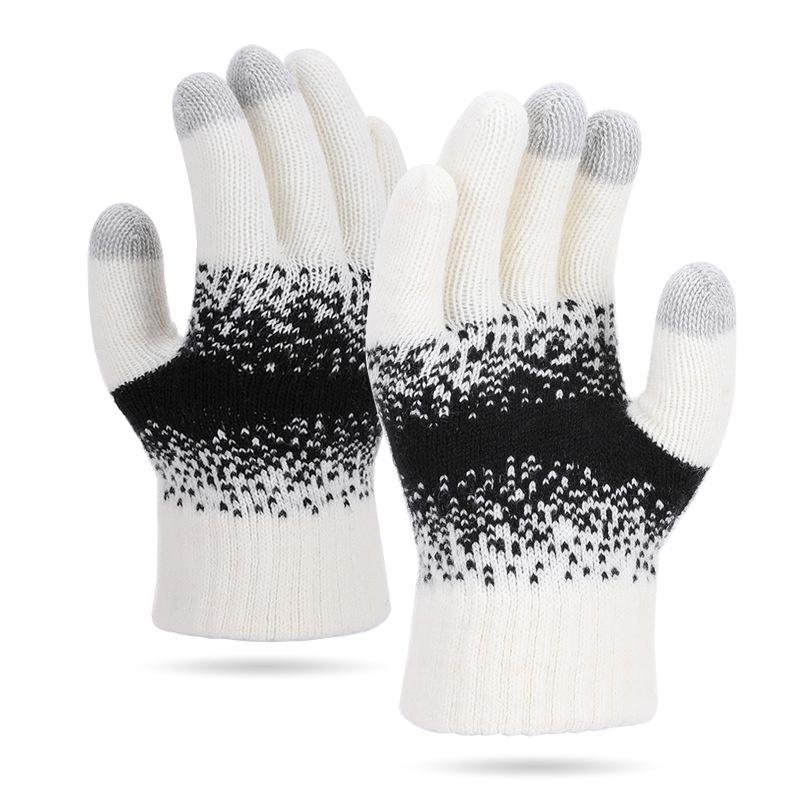 Autumn and winter new gloves women's knitted wool five-finger warm gloves piled thickened touch screen gloves men