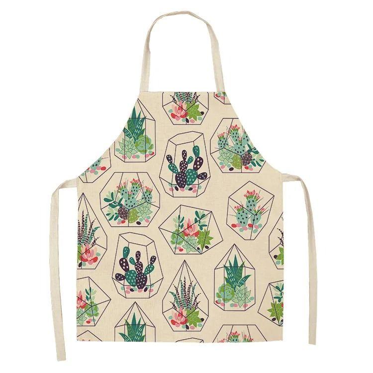 Cactus Plant Pattern Apron Adult Sleeveless Kitchen Cleaning Home Chef Baking Waist Bib