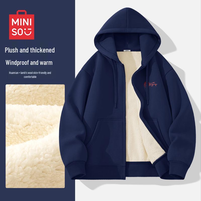 

MINISO Men s Rose Logo Thickened Lamb Wool Hoodie M