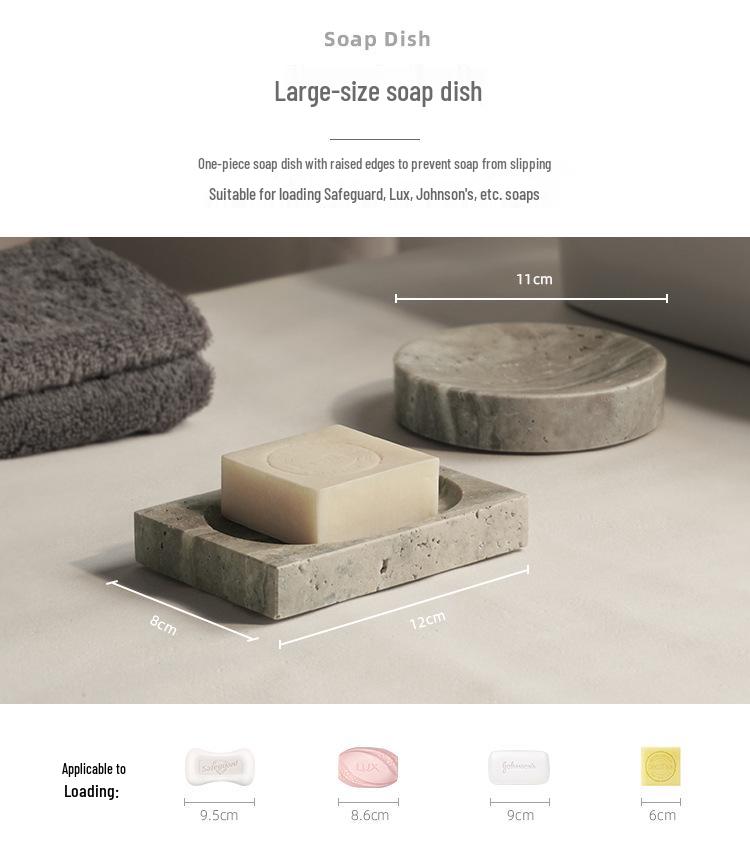 Set da Bagno Travertino Grigio Argento Wabi-Sabi: Vassoio e Decorazione per Lavabo.
