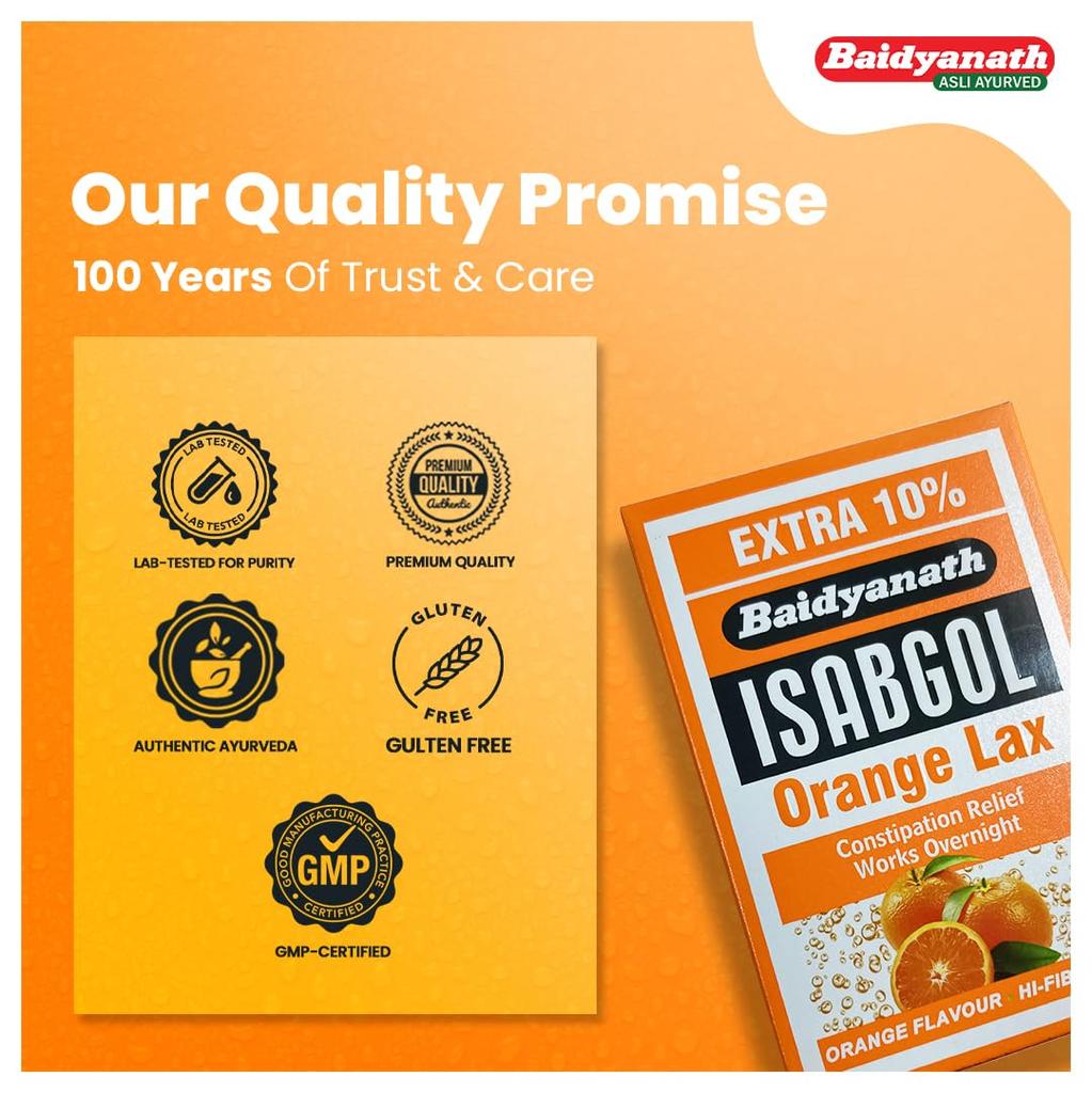 Baidyanath Isabgol Orange Lax Effervescent Husk Powder 110 g Pack of 2 for Gentle Digestive Support