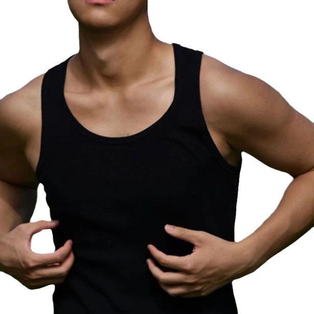 Men's Heavyweight White Ribbed Crew Neck Summer Tank Top - Elastic, Sweat-Wicking Fitness Wear