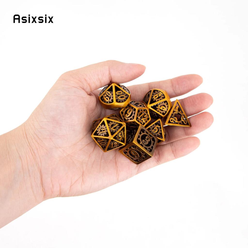 7 Pcs Copper Gear Wheel Metal Dice Hollow Metal Polyhedral Dice Set Suitable for Role-Playing RPG  Board Game Card Game