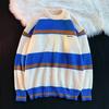 Unisex Oversized Long Sleeve Knit Sweater Casual Loose Fit Striped Design Fall Winter Pullover Youth