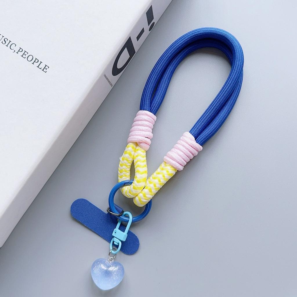 Universal Braided Mobile Phone Lanyard Strap Love Pendant Chain Ring Cord with Patch Wrist Strap Cell Phone Detachable