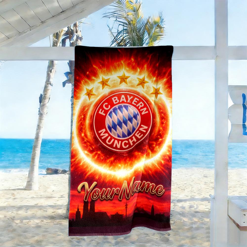 Asciugamano da Spiaggia Personalizzabile con Nome Bayern Monaco Microfibra Morbidissima Tessuto Asciugatura Rapida Portatile per Nuoto Spiaggia Campeggio Viaggio Accessori da Spiaggia Palestra