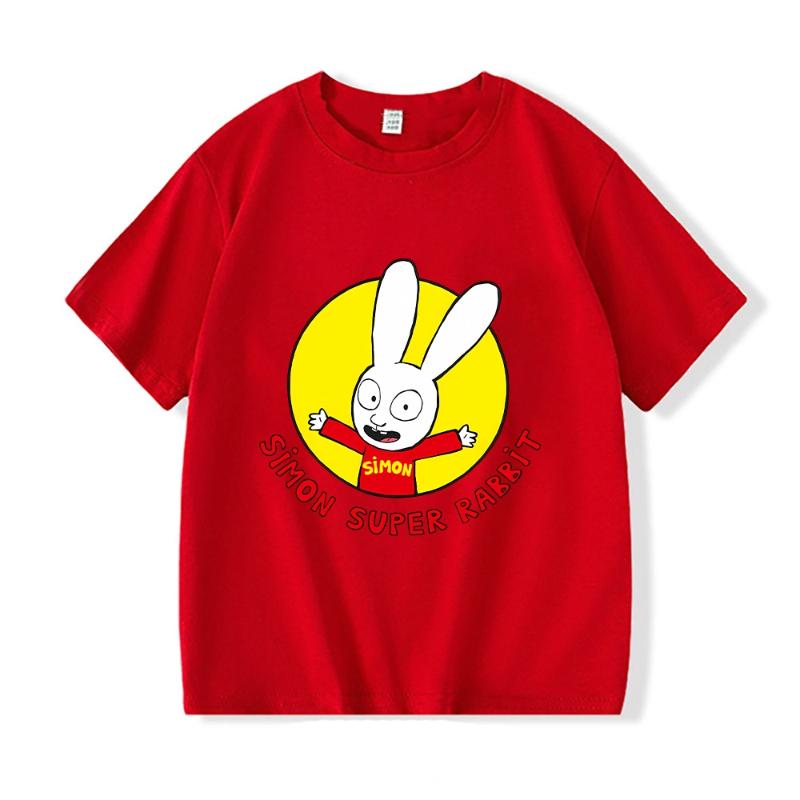

Футболка Simon Super Bunny Забавная Детская для Мальчиков с Круглым Вырезом и Коротким Рукавом Весна Лето для Девочек Повседневная с Мультяшным Узором Одежда S