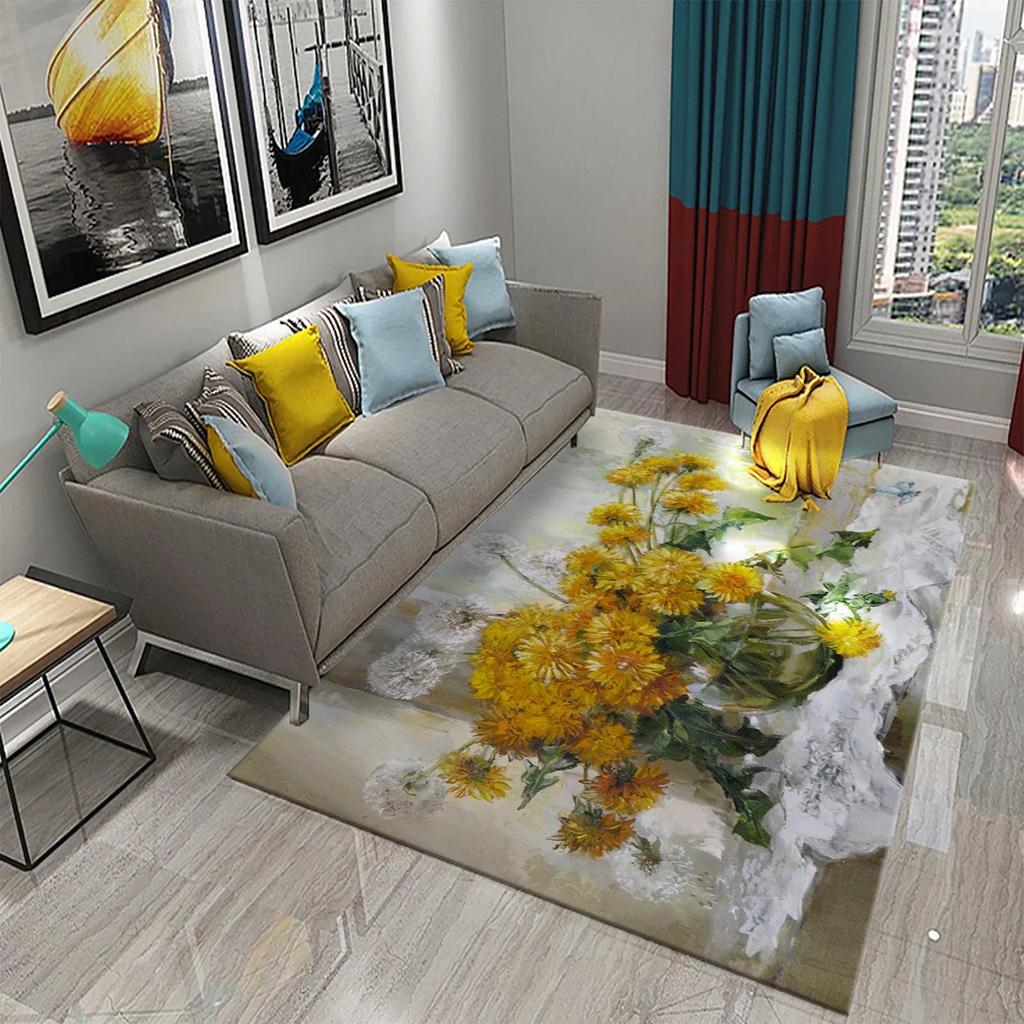 Colorful Oil Painting Flower Carpet Bathroom Kitchen Anti-Slip Carpet Door Mat Doormat Outdoor Living Room Bedroom Floor Mat Rug