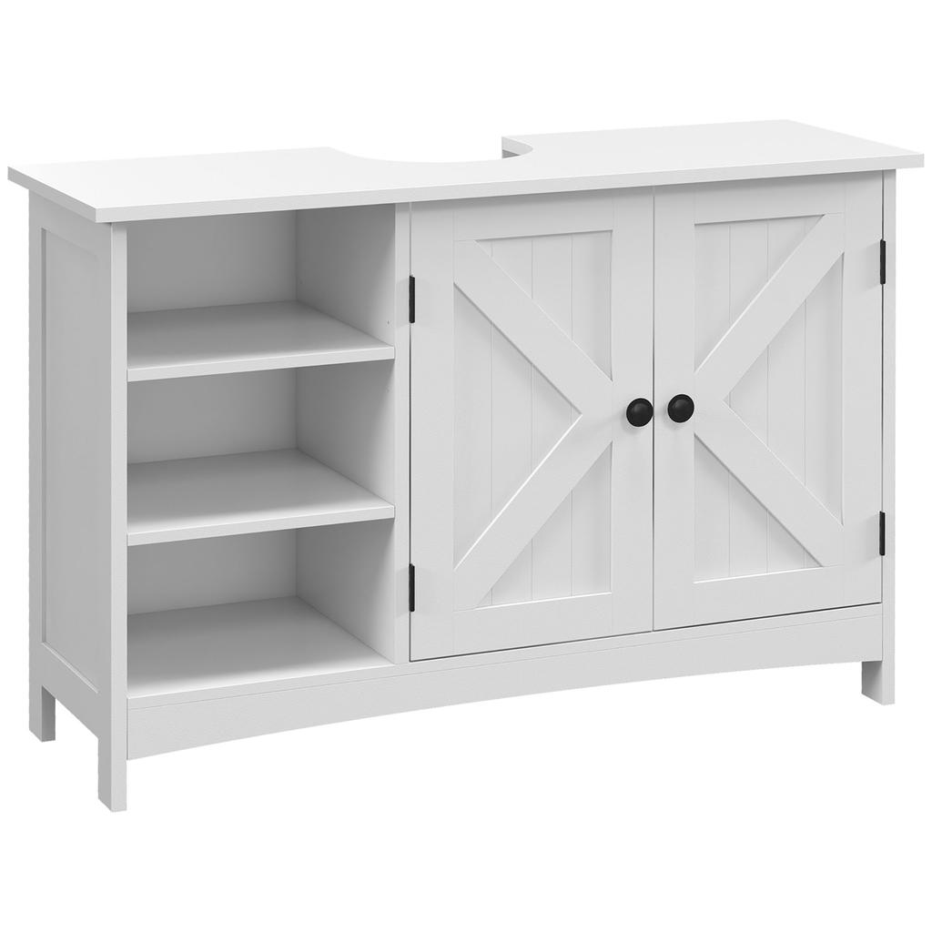 Bathroom Vanity Unit with 2-Door Cabinet and 3 Open Shelves, Made of Wood. 90x30x60cm. White