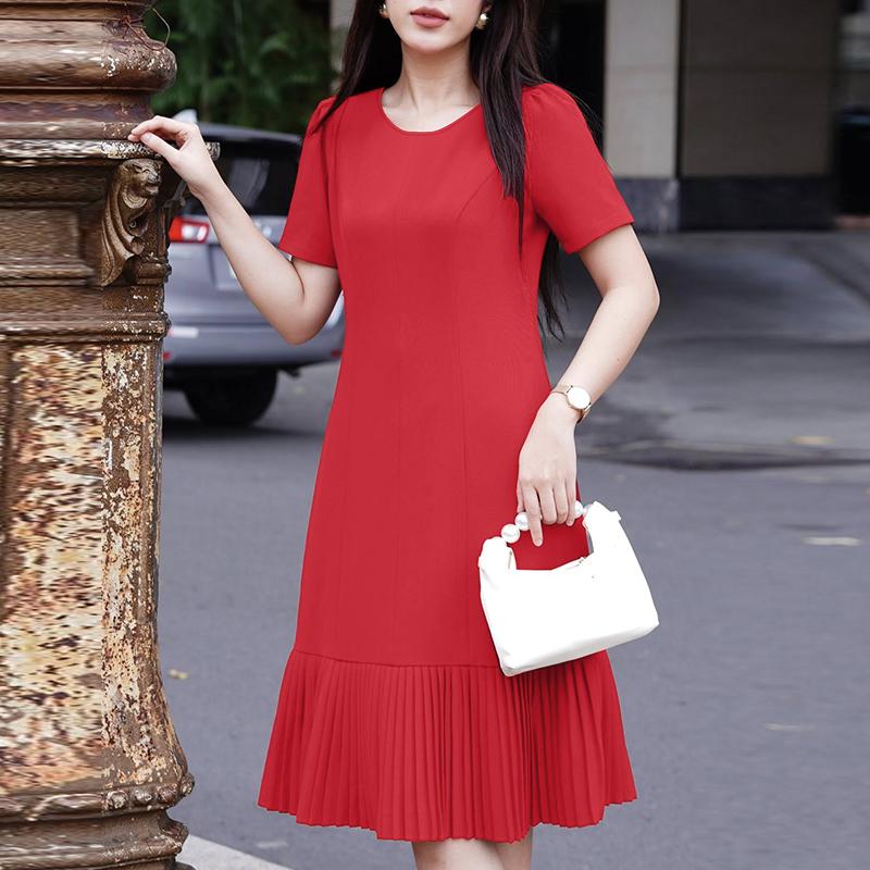 ZANZEA Women Casual Round Neck Solid Color Loose Short Sleeve Dress