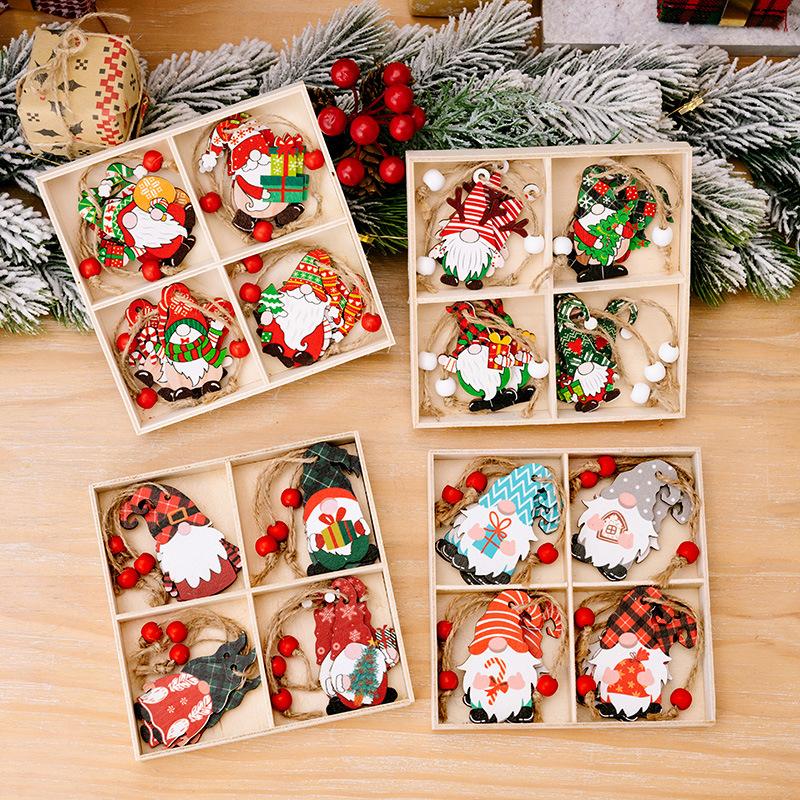 9/12Pcs Wooden Christmas Decorations Set - Pure Wood Pendants Xmas Tree Ornaments