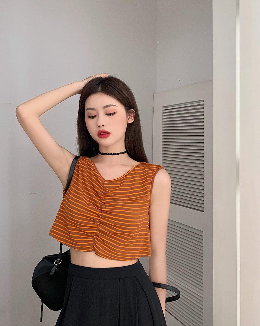 

Женский летний полосатый жилет без рукавов, с коротким рукавом, облегающий, сексуальный