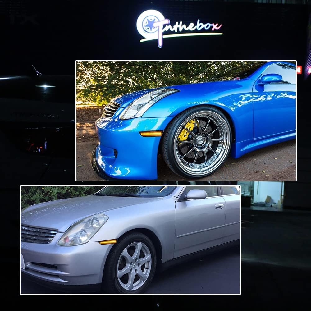 GTINTHEBOX Compatible with 2003 2004 2005 2006 2007 Infiniti G35 2D Coupe D Front Side Marker Light Smoked Lens Amber LED Fender Lamp