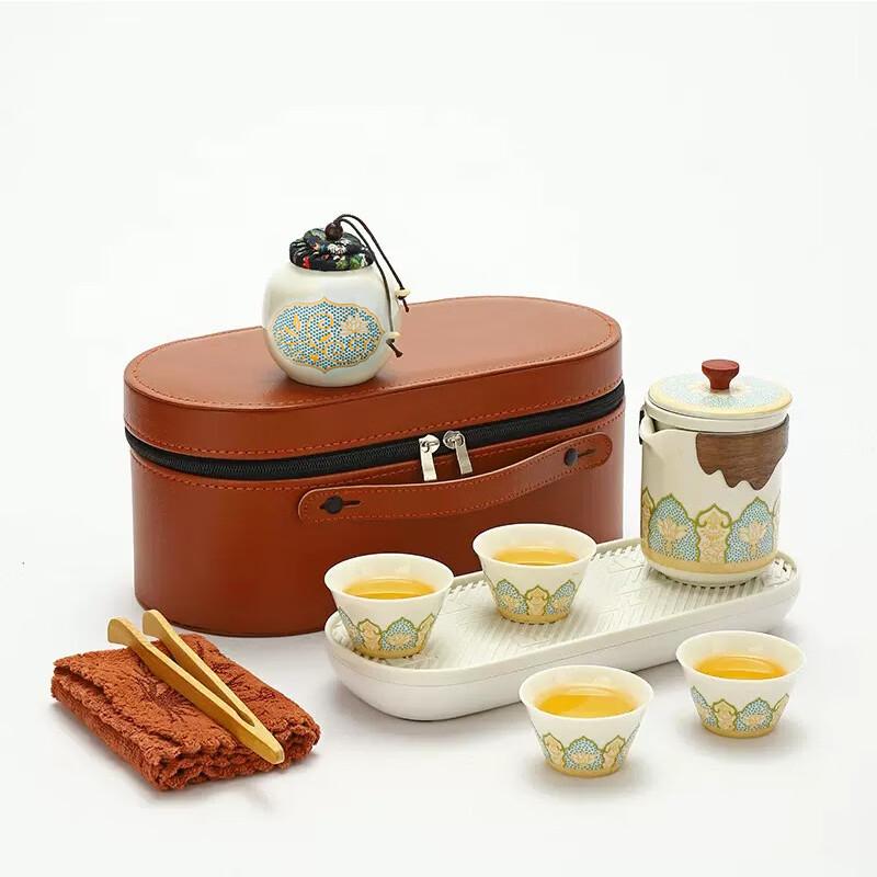 Nordic Gilded White Ceramic Travel Tea Set