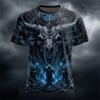 Men's New Summer Fashion Trend Round-Neck T-Shirt Giant Ram Skull Castle Wizard Dark Magic Hell Halloween-Themed Short-Sleeve