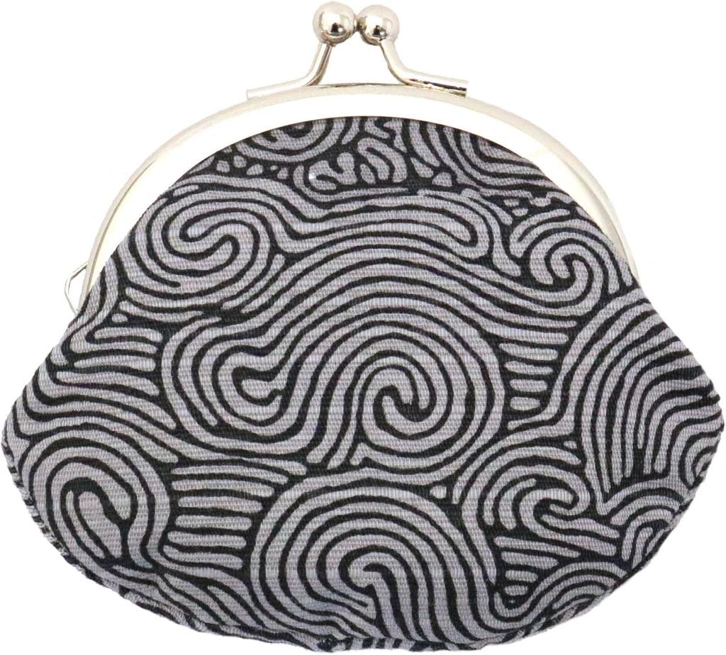 Made in Clasp Purse Coin Arabesque Jomon Gray Kyosuke, Japan, Case, Palm-Sized, Cotton, 2.6 inches, Pattern,