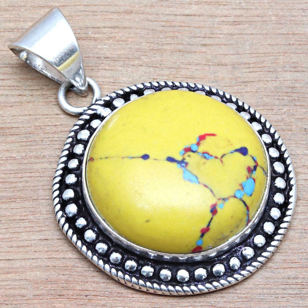 Pendant Mosaic Jasper Gemstone Handmade Gift For Her Silver Jewelry 1.5"