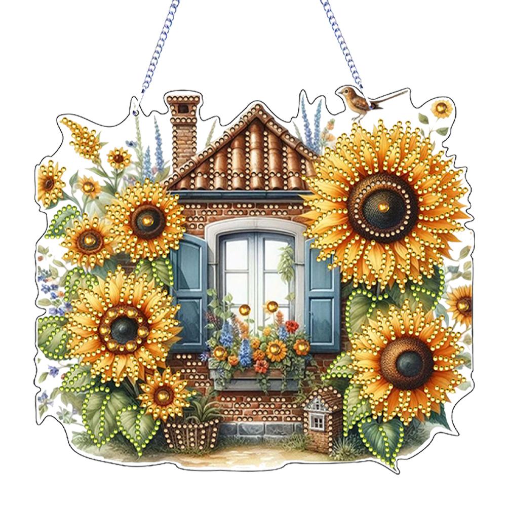 Flower Theme 2D Flat DIY Special Shape Rhinestone Diamond Art Window Pendants Diamond Painting Set Wall Decor for Home & Windows