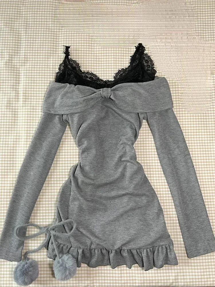 Aesthetic Elegant Sexy Camisole Dress Women Casual Y2k Crop Tops+ Lace Vintage Chic Vest Female Autumn Korea Style Retro Outfits