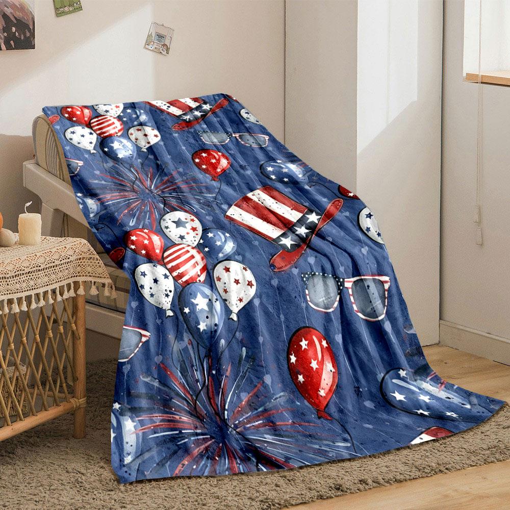 Patriotic Balloon Firework Blanket bedroom Blanket for Livingroom Couch lunch break Soft throw for Friend's festival Gift