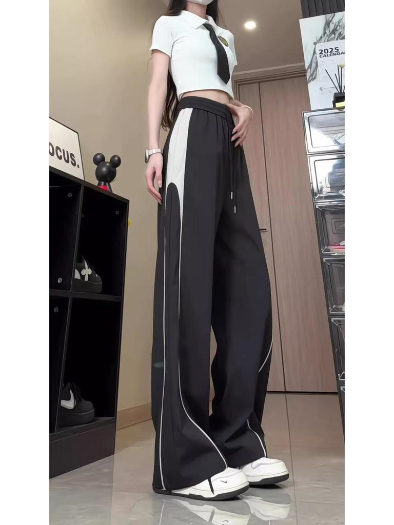 Unisex Striped Summer Pants for Teens, 2025 New Arrival, Straight Cut Wide-Leg Sports Style