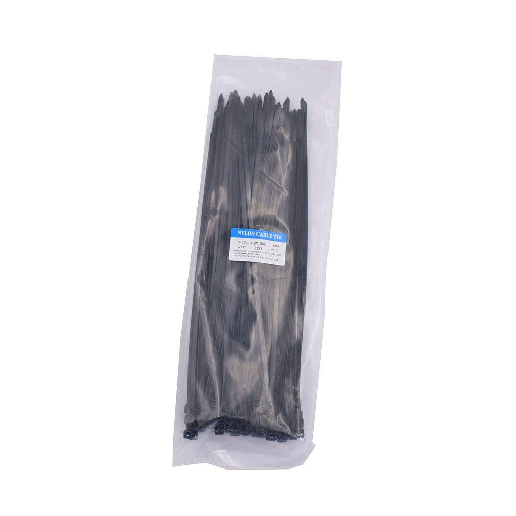 Nylon Cable Ties, Weather-Resistant, for Packaging and Binding, Black, 4.8mm Wide X 300mm Long, Pack of 200
