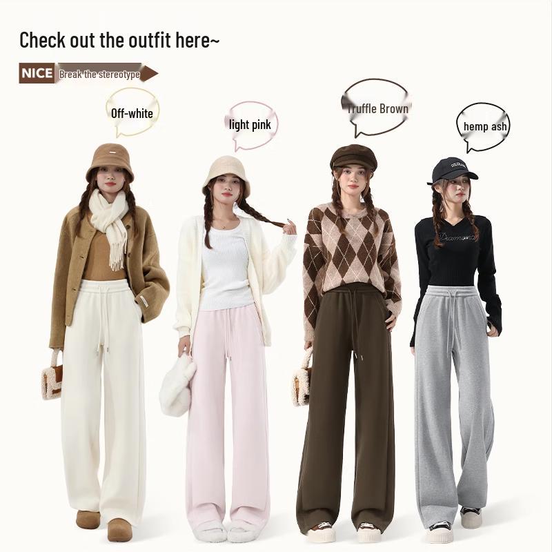 Huili Women's High-Waist Fleece-Lined Wide-Leg Sweatpants